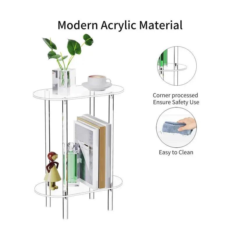 Acrylic storage cabinet next to sofa
