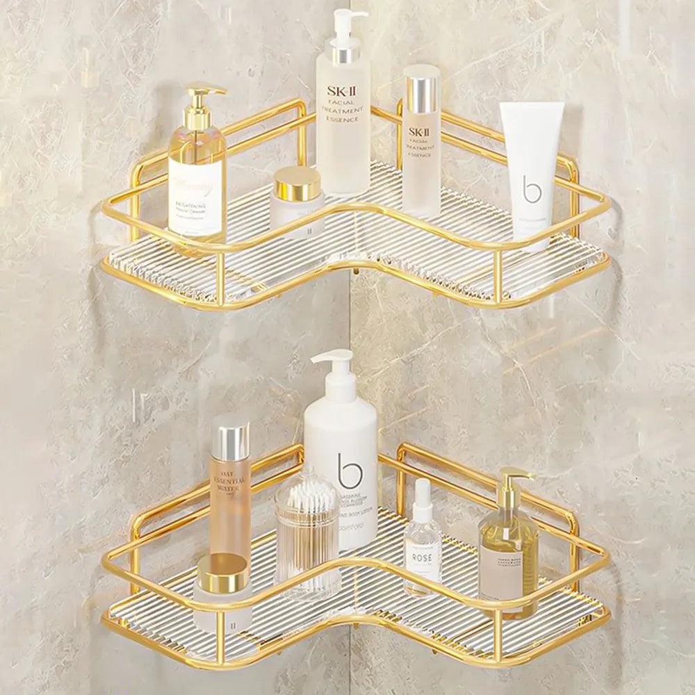 Acrylic corner bathroom shelf without drilling with kitchen supplies