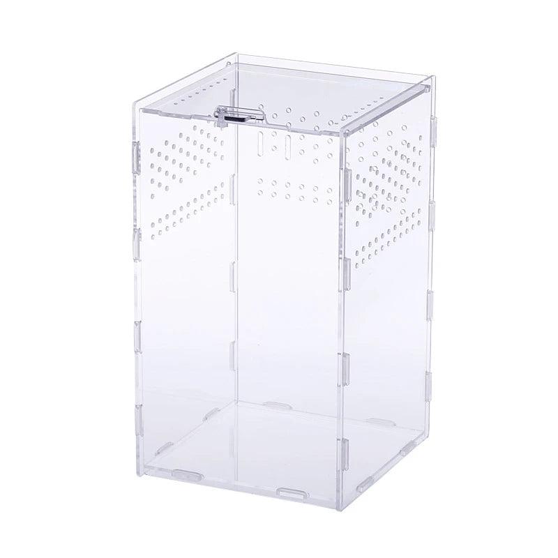 Close-up view of the magnetic lid on the acrylic tarantula enclosure