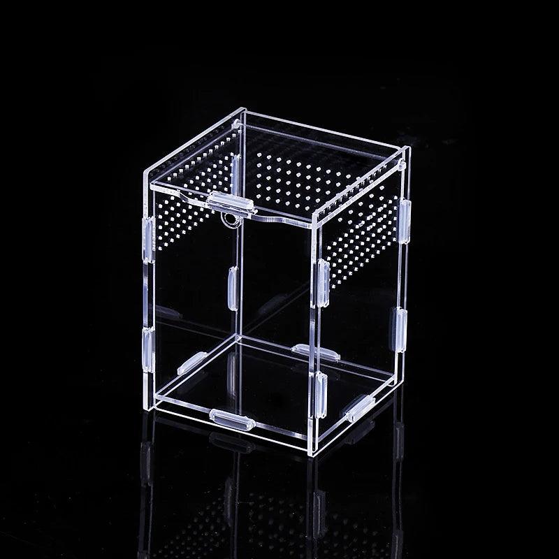 Close-up view of the magnetic lid on the acrylic tarantula enclosure