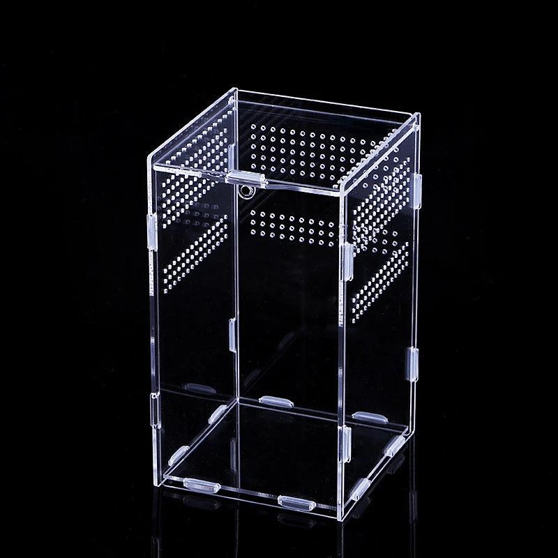 Close-up view of the magnetic lid on the acrylic tarantula enclosure