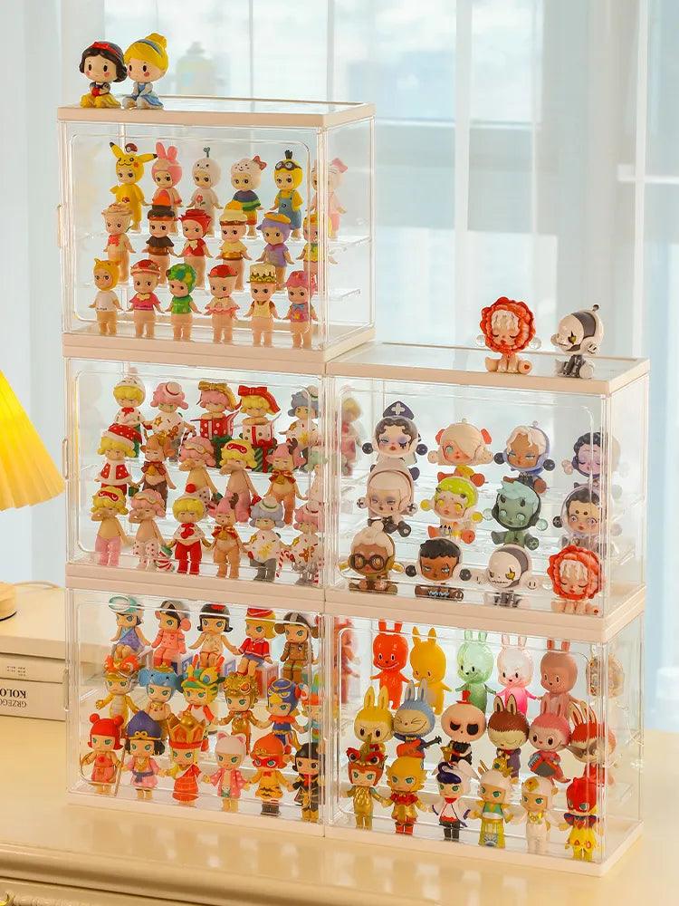 Blue 2-grid small acrylic showcase for Popmart blind box collectibles