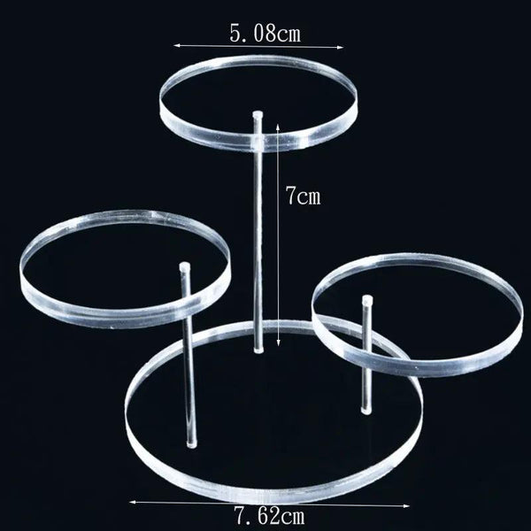 bottom view of black acrylic ring display with 3 round seats