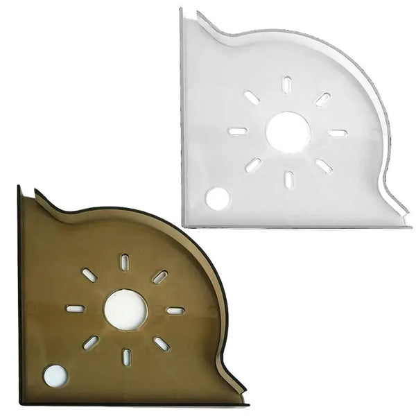 Clear acrylic corner shelf for aquarium - front view with suction cup mounting system