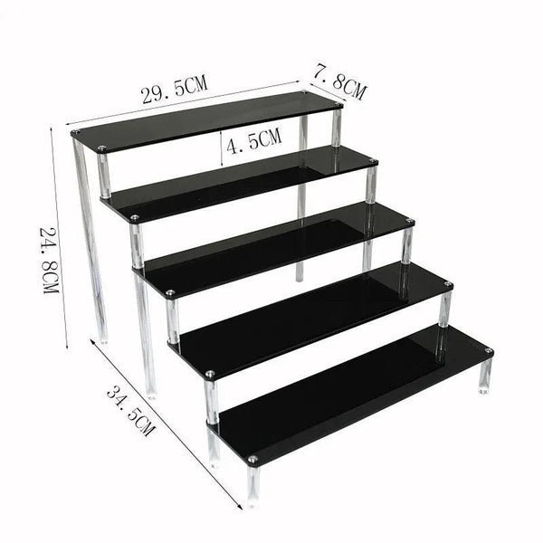 Jewelry presentation using black acrylic riser rack