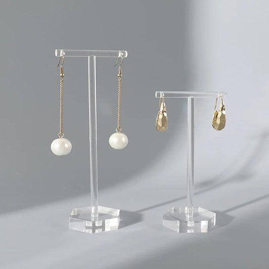 Clear acrylic earring display stand T-shape front view