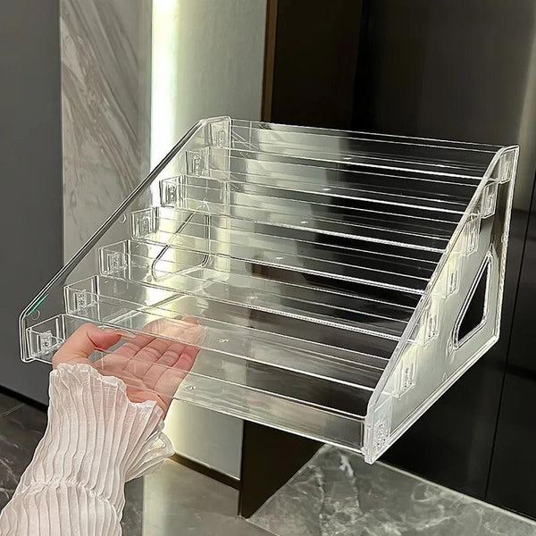 Front view of 3-tier acrylic makeup organizer