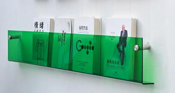 Retail store use of acrylic shelf for magazine display