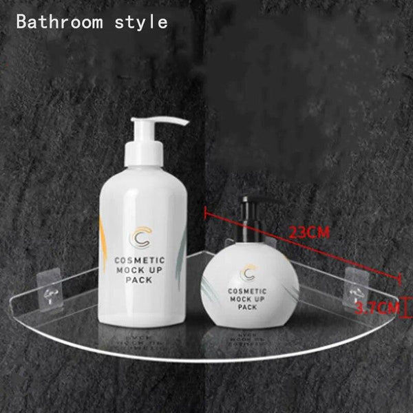 Acrylic shelf holding heavy bottles and decor as weight demonstration