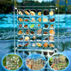 36-slot clear acrylic organizer with seashells shown on a balcony with ocean view