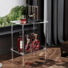 Transparent acrylic end table for living room decor, perfect beside sofa for books and plants