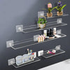 Clear acrylic U-shaped wall mounted floating shelf – front view
