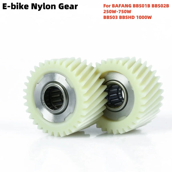 Comparison between worn peanut butter gear and new precision machined nylon gear