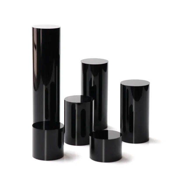 Black acrylic cylinder display stand - CNC machined precision holder for jewelry and cosmetics