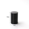 Dimensional chart showing all available sizes of black acrylic cylinder stands