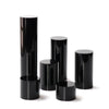 Collection of black acrylic cylinder stands in various heights from 3cm to 20cm