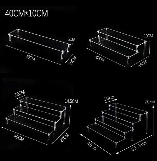 Men's cologne bottles displayed on desktop acrylic tiered organizer