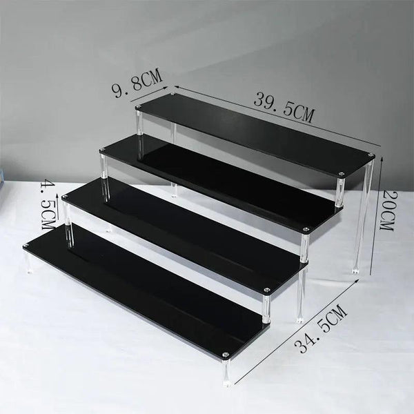 Size comparison of 20cm, 30cm, and 40cm black acrylic shelves