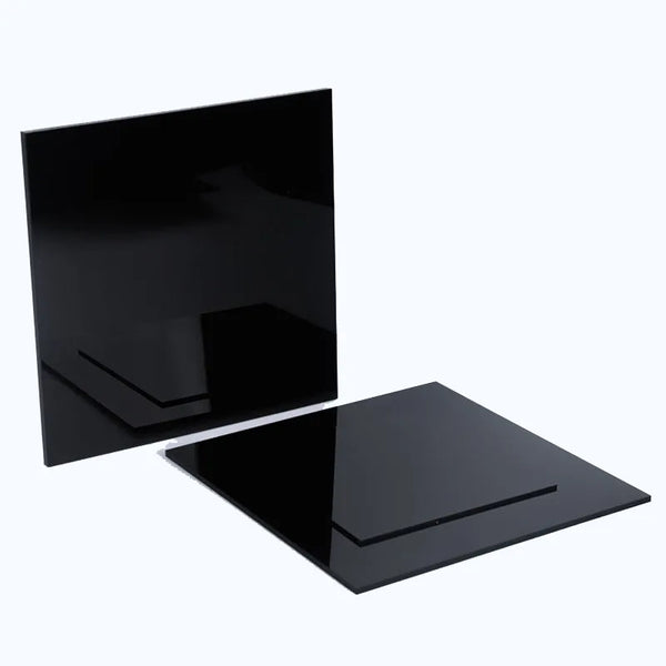 Black cast acrylic sheet with glossy finish in multiple thickness options from 2mm to 10mm