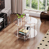 Clear acrylic 2-tier side table with round top, modern transparent design for living room and bedroom
