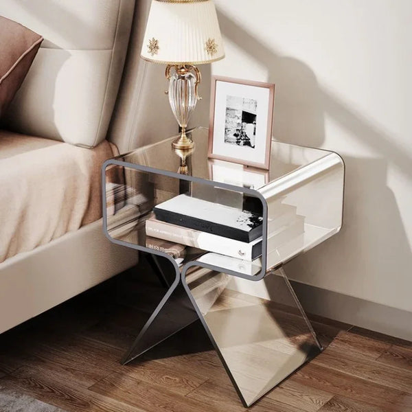 Clear acrylic side table in living room alternative use scenario