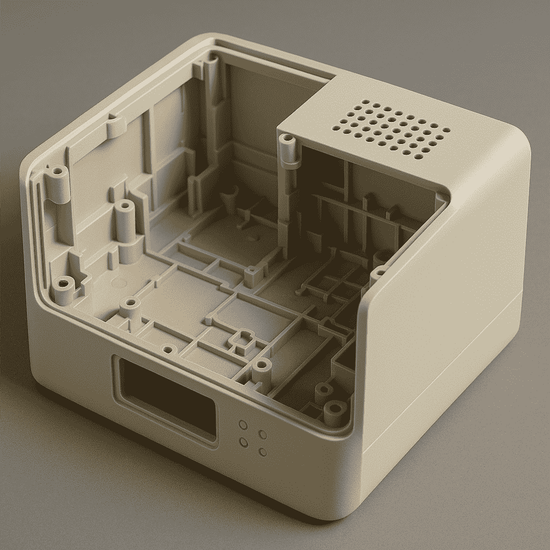 A durable custom housing for an electronic device, expertly CNC-machined from versatile ABS plastic, ideal for functional prototypes and end-use parts.