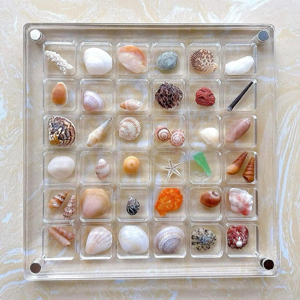 Transparent 36-grid organizer for mini collectibles, beads, jewelry, and trinkets