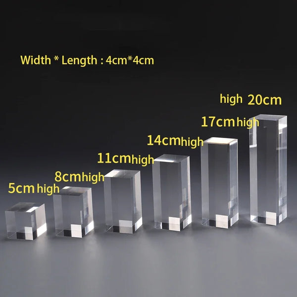 Retail cosmetic counter featuring clear acrylic display blocks arrangement