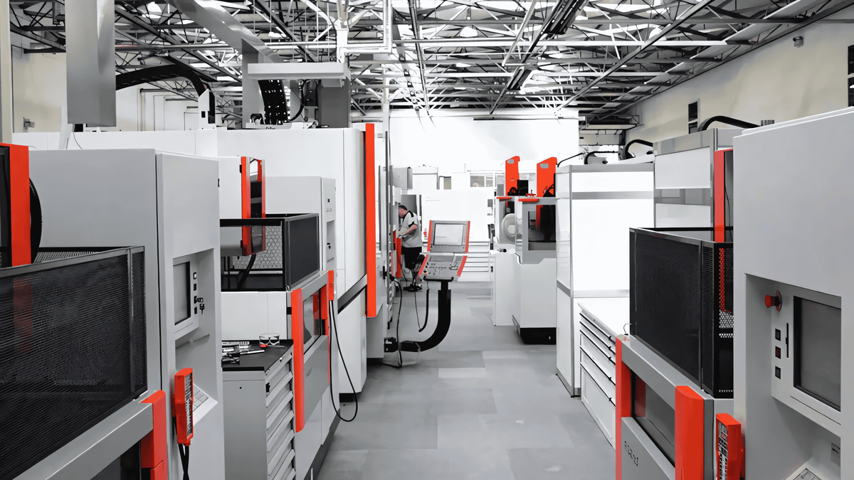 Modern CNC machining workshop with advanced multi-axis equipment for precision plastic fabrication at BeePlastic factory