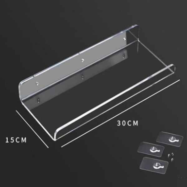 Custom-cut acrylic floating shelf case for commercial use