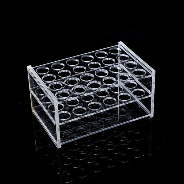Front view of 24-hole acrylic syringe organizer for dental and cosmetic use