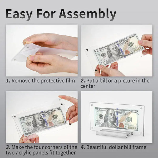 Desktop money display case being used by currency collector to protect rare banknotes