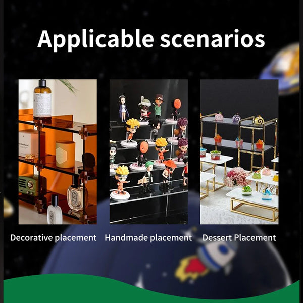 Essential oils and aromatherapy bottles on clear acrylic shelf