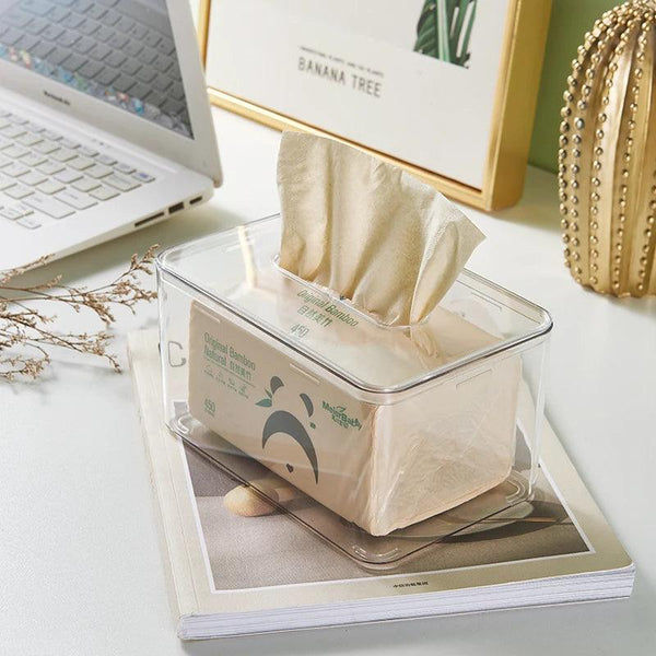 Gray acrylic tissue box and desktop organizer with compartments