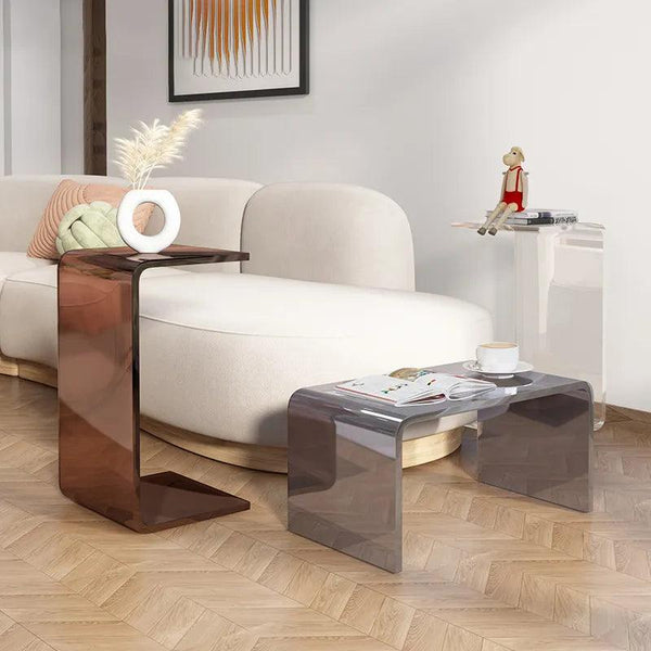 Grey acrylic C-type side table for modern small spaces