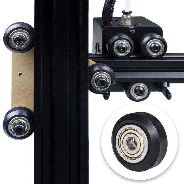 Installed POM V-slot wheels with 625ZZ bearings on Ender 3 3D printer rail system