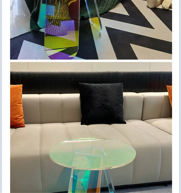 Iridescent coating color shift from purple to pink extreme closeup