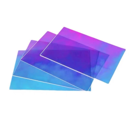 Close-up of Iridescent Acrylic Sheet Showing Vibrant Rainbow Color Effects
