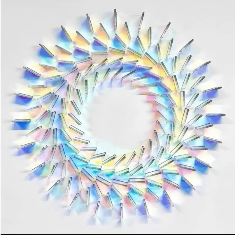 Laser cut iridescent acrylic board showcasing radiant colors for craft and signage applications