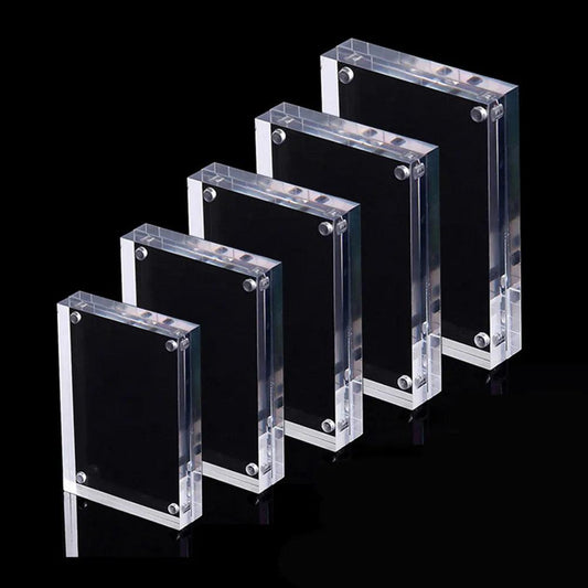 Magnetic acrylic photo frame front view with clear double-sided display
