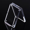 Side view of transparent acrylic picture holder for desk or shelf