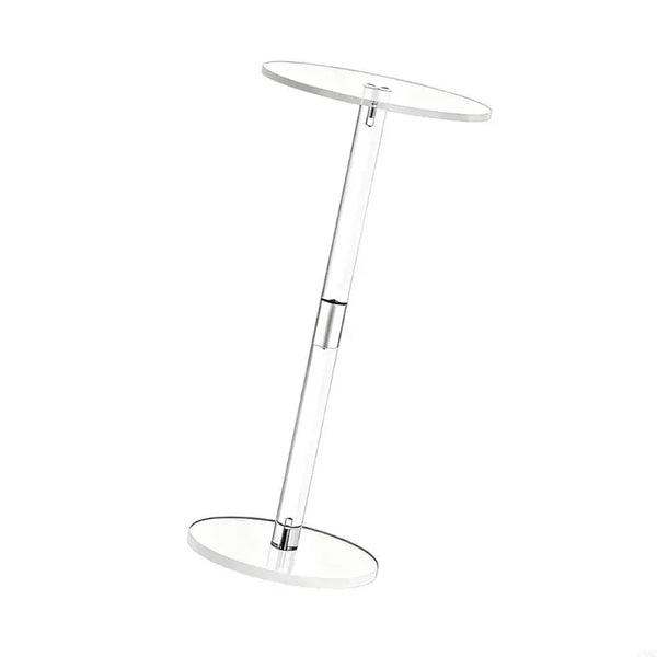 Perspective view of clear acrylic side table showing modern aesthetic