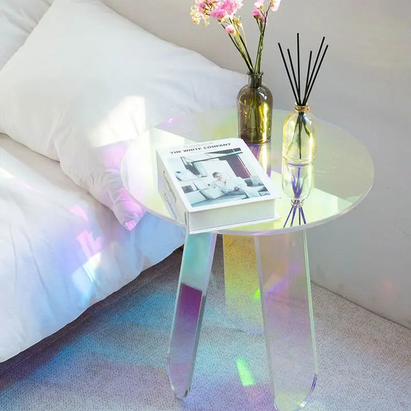 Modern acrylic side table transparent base construction detail