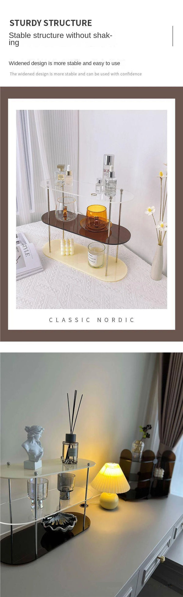 Multiple angle views of CNC fabricated acrylic storage rack showing all perspectives