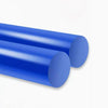 Close-up of smooth surface blue nylon plastic rod for CNC machining