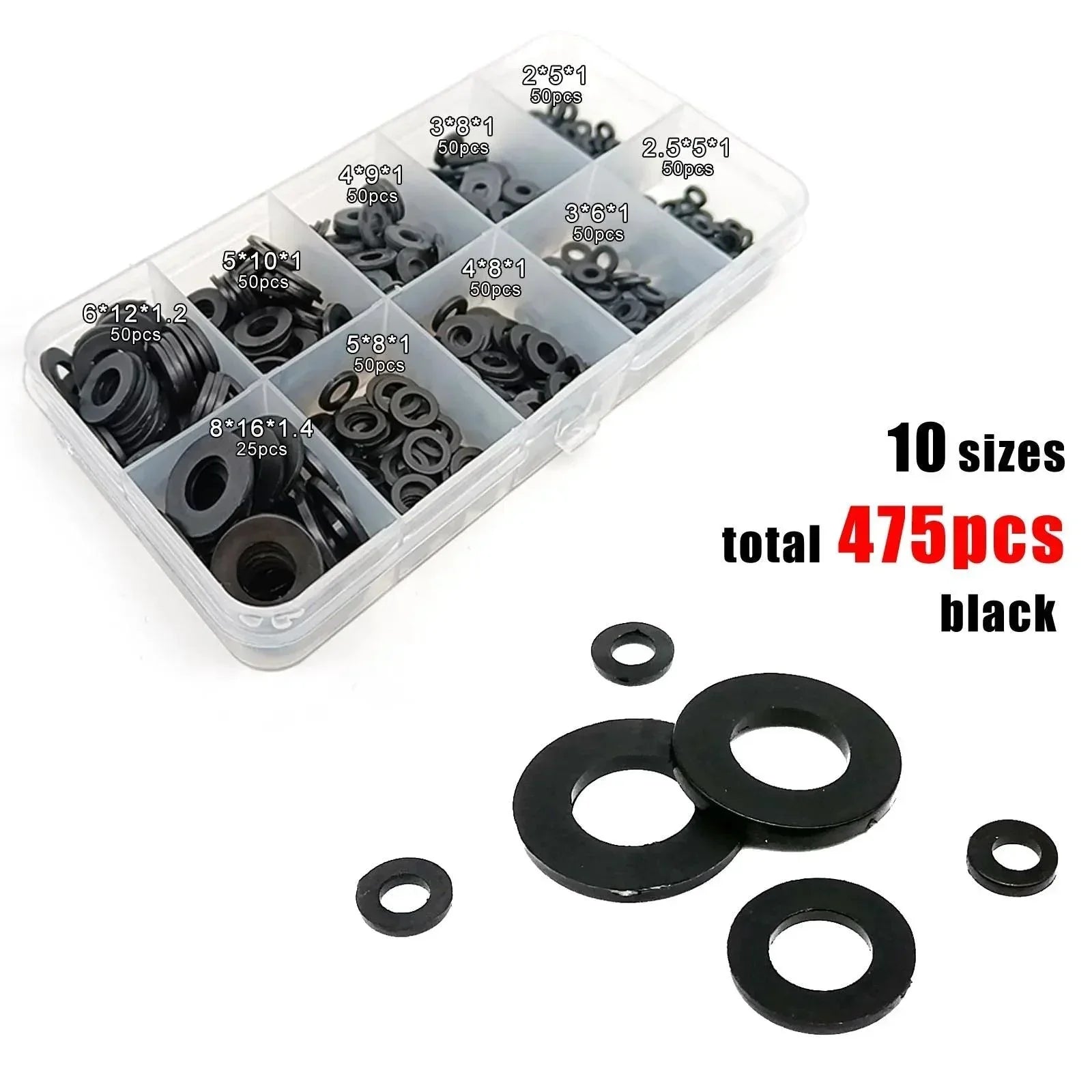 600 pc's zwarte nylon wasmachine pakking kit, m2 tot m12 9 maten 600 pc's zwarte nylon wasmachine pakking kit, m2 tot m12 9 maten