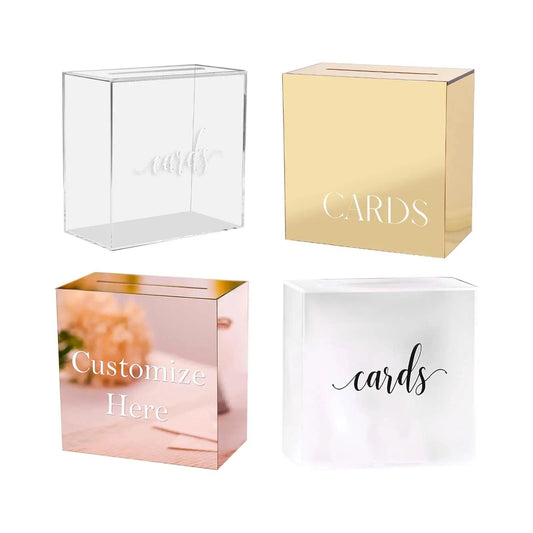 Clear personalized acrylic wedding card box with front engraving