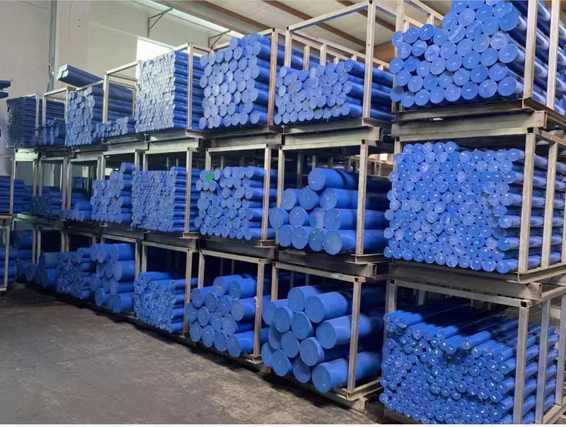 Large inventory of engineering plastic rods tubes and sheets in warehouse ready for immediate shipment