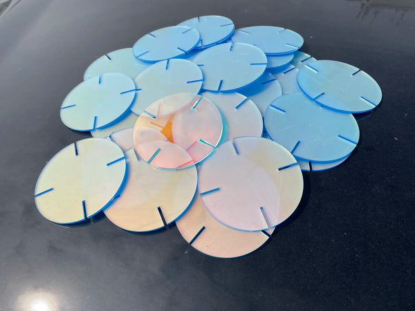 Close up of precision machined bottom slot on acrylic disc showing LED base compatibility