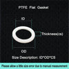 PTFE flange washer size chart in mm and inch, 2mm thick flat sealing washers for custom use